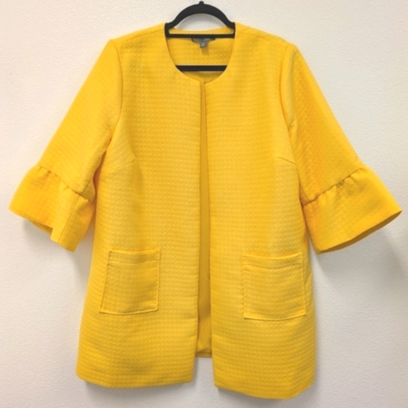 Bright Lemon Yellow Ruffled Bell Sleeve Quilted Jacket sz 18W Business Office - Picture 1 of 10